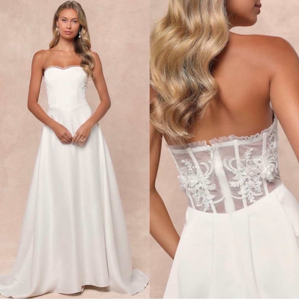 Lulu's Elegant White Strapless Wedding Dress